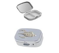 z31 Space Rocket Pewter Silver Metal Pill Box, 2 Slot Medicine Organizer, Rectangle Travel Tablet Case, 60x40x15mm