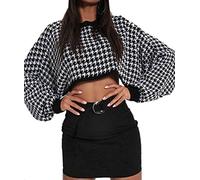 Z37 Dogtooth Knitted Cropped Jumper (Black, S (UK 8))