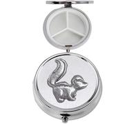 Z38 Cute Skunk Fine English Pewter Design Circular Silver Plated Pill Box, 3 Slot Travel Medicine Organiser, Handmade in Sheffield