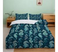 Z3E5T2G7 Seahorse 3D Printed Duvet Set | Single（140x200cm）Soft microfibre breathable night comfort Secure zip fastening wash friendly Coastal bedroom student gift de