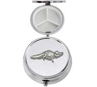 Z51 Alligator Crocodile Fine English Pewter Design Circular Silver Plated Pill Box, 3 Slot Travel Medicine Organiser, Handmade in Sheffield