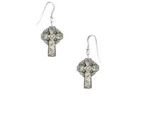 Z59 Celtic Cross English Pewter Dangle Earrings on 925 Sterling Silver Hooks Handmade