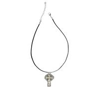 Z59 Celtic Cross Pewter Pendant Necklace, Black Cord, Handmade, 18 Inch Adjustable