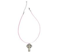 Z59 Celtic Cross Pewter Pendant on Pink Cord Necklace, Handmade, 18" Adjustable, Unisex