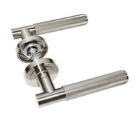 Z720 Knurled Lever Rose Door Handle, Satin Chrome - Handlestore