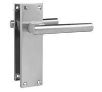 Z740 T Bar Satin Chrome Door Handles, Modern Lever On Latch Backplate, Pair - Handlestore