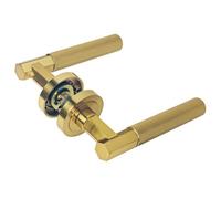 Z751 Hexagon Knurled Lever Rose Door Handles In Satin Brass - Handlestore
