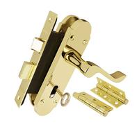 Z76 Scrolled Locking Door Handle Pack, Brass, 63mm Sashlock, 3" Hinge - Handlestore
