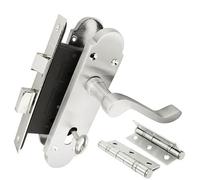 Z76 Scrolled Locking Door Handle Pack, Silver, 75mm Sashlock, 3" Hinge - Handlestore