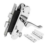 Z76 Scrolled Locking Door Handle Set, Chrome, 63mm Sashlock, 3" Hinge - Handlestore