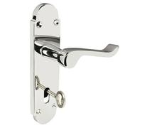 Z76 Victorian Scroll Lock Door Handles, Chrome, Shaped, 168 X 42mm - Handlestore