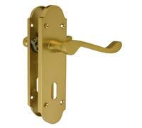 Z76 Victorian Scroll Lock Door Handles, Satin Brass, Shaped, 168 X 42mm - Handlestore