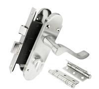 Z77 Scrolled Bathroom Door Handle Set, Silver, 75mm Sashlock, 3" Hinge - Handlestore