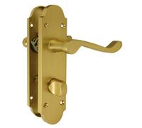 Z77 Shaped Scroll Bathroom Door Handle - Satin Brass - Handlestore