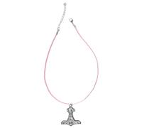 Z96 Thor's Hammer Pewter Pendant on Pink Cord Necklace, Handmade, 18" Adjustable, Unisex