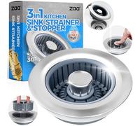 Zaa Upgraded 3in1 Modern Stainless Steel Kitchen Sink Drain Strainer & Stopper with Anti-Clogging Basket, Fit US Standard 3-1/2'' Sink Drain Hole, Silver