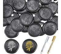Zaamwoyy 30 Pcs Black Wax Seal Stickers Dry Floral Wax Seal Sticks Self Adhesive Envelope Seals Wedding Invitation Wax Seal for Gift Wrap, Christmas