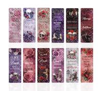 Zaamwoyy 48 Pcs Dark Romance Bookmarks, Gothic Romantasy Book Marks with 12 Distressed Quotes, Skull Flower Page Markers for Club, Birthday, Holiday, Gifts for Book Lovers, Women, Bookworm Reading