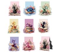 Zaamwoyy 8 Pcs Cute Dragon Flower Magnetic Bookmark, Fantastic Floral Dragon Book Marks, Cool Adorable Animal Page Magnet Book Markers for Book Lovers School Student Teacher Reading Supplies Gift