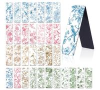Zaamwoyy Chinoiserie Magnetic Bookmarks - 32 Pcs Blue Pink Gold Green Flower Bird Plant Chinese Style Bulk Magnet Book Mark Clips, Cute Decorative Bookmark Set for Women Readers Gifts