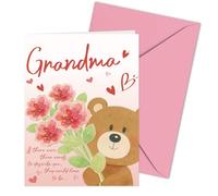 Zaamwoyy Mothers Day Card Grandma, Cute Bear Happy Mother's Day Nana Greeting Card with Pink Envelope to Grandmother Gift from Granddaughter Grandson Grandkids