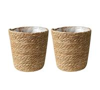 ZAANU 2pcs Plant Basket Seagrass Baskets Hand Woven Planters Basket with Waterproof Plastic Liner Plant Pots Containers Cover Storage Organizer Baskets for Indoor Outdoor Plant Flower Pots/214