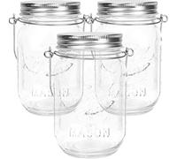 ZAANU 3pcs Hanging Mason Jars Empty Regular Mouth Jar Canning Jars with Wire Handles Clear Storage Bottle for Diy Solar Mason Jars Meal Prep Jam Honey Wedding Favors Shower Favors Canister