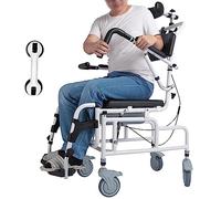 ZAANU Reclining Shower Chair, with 4 Lockable Silent Wheels, Detachable Bucket, Padded Seat, Adjustable Tilt 45° Commode Wheelchair for Seniors