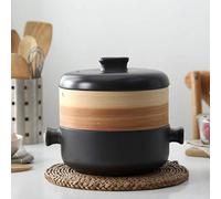 ZAANU Steamer Set With Lid,Steamer Pots,Soup Pot,Includes Ceramic Clay Pot And Bamboo Steamer,Multifunction Stovetop Cooking Pot For Dumpling Pastry Stew Soup D 2.5l (B 2.5L)