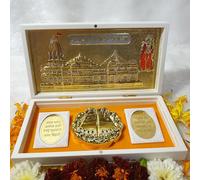 ZAARIYA Ayodhya Ram Mandir Frame/Pocket Temple I Gold Plated Decorative Photo Frame & Charan Paduka for Gifting, Home Decor and Pooja Room Decoration - 23cm (Ram Mandir - White)