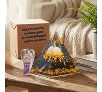 ZAARIYA Black Tourmaline Nubian Orgone Pyramid With Agate Sphere, lotus & an Angel for Chakra Energy Healing, Yoga, Meditation, Room Decor, New year & Good Luck Gifting (4.5x3x3 Inches)