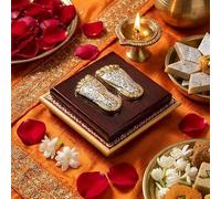 ZAARIYA Lakshmi Charan with Base for Pooja Room & Diwali Gifting | Brown - 3 x 3 Inches