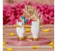 ZAARIYA Lord Krishna Hand Idol with Flute for Home Decor | God Statue for Pooja Room Decoration (4.5 x 3.5 Inches) - Pink