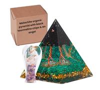 ZAARIYA Malachite Orgone Pyramid With Black Tourmaline Chips & an Angel for Chakra Energy Healing, Yoga, Meditation, Room Decor, New year & Good Luck Gifting (4.5 x 3 x 3 Inches)