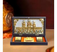 ZAARIYA Ram Darbar Frame/Pocket Temple I Gold Plated Decorative Photo Frame & Charan Paduka for Gifting, Home Decor and Pooja Mandir Decoration - 21 x 11 cm (Brown)