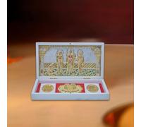 ZAARIYA Ram Darbar Frame/Pocket Temple I Gold Plated Decorative Photo Frame & Charan Paduka for Gifting, Home Decor and Pooja Mandir Decoration - 21 x 11 cm (White)