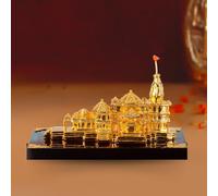ZAARIYA Ram Mandir Ayodhya Model 3D Idol for Home Decoration, Indian Gifting, Temple Decor & Pooja Room Decoration | Shri Rama Janmabhoomi Mini Statue Showpiece (Gold with Base) - 6 x 5 x 4.5 Inches