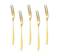 ZAAWUUT 5-Pack Stainless Steel Forks,2 Prong Cocktail Appetizer Dessert Fruit Tasting Forks for Party Travel,5.11-inch (Gold)