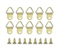 ZAAWUUT 50 Sets Metal Picture Hangers with Screws, Small Triangle Ring Picture Hooks Kit for Hanging Plated Photo Frame Wire Wall Decor Art (Gold)