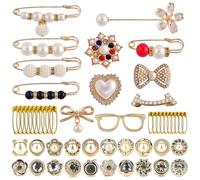 ZAAWUUT DIY Charms for Socks,52pcs Safety Pins Bling Sock Accessories,Gold Junk Sock Charms Brooch Pins Button Pins for Hats Clothes Socks Shoes (52)