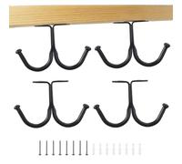 ZAAWUUT Iron Ceiling Hanging Hook,4-Pack Metal Robe Holders,Storage Hook with Double Prong,Coat Towel Hat Hangers Under Cabinet Wardrobe Shelf (4, Black)