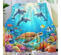 ZABAOBO Cartoon Dolphin Blanket Gifts for Dolphin Lovers Women Men Adults Soft Plush Ocean Sea Turtles Dolphins Throw Blankets for Travel Living Room Couch Bed Sofa Birthday 50"X40"INCH