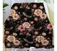ZABAOBO Vintage Bat Blanket Gifts for Bat Lovers Women Men Adults Soft Warm Lightweight Gothic Floral Bats Throw Blankets for Room Couch Bed Sofa Bold Goth Decor Halloween Birthday 80"x60"