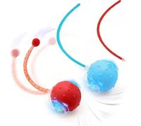 ZABARE Interactive Cat Toys, 2 Pcs Automatic Moving Cats Toy with Elastic Mesh Bell Tail, Rechargeable Cat Ball for Bored Indoor Adult Cats, Energetic-cat (Red+Blue)