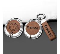 ZABEES Car Key Fob Cover for Smart #1 #3 Brabus, Luxury Brown Leather & Zinc Alloy Key Shell, Bling-Style Design, Strong Signal Transmission, Adults Unisex Keychain