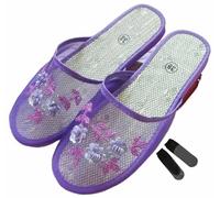 ZAbina Chinese Mesh Slippers For Women Floral Beaded Breathable Mesh Chinese Slippers For Women(Color:Purple,Size:6 UK)