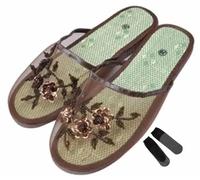 ZAbina Chinese Mesh Slippers For Women Floral Beaded Breathable Mesh Chinese Slippers For Women(Color:Brown,Size:6 UK)