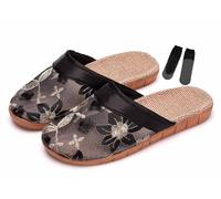 ZAbina Chinese Mesh Slippers For Women Summer Lace Chinese Slippers Gauze Hollowed-out Female Slippers with Socks (Color : Black, Size : 5-5.5)