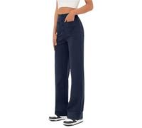 ZAbina Women's Casual High Waist Stretch Pants Wide Flexi Pants Multiple Pockets Straight Leg Pants(Dark Blue,M)