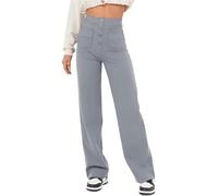 ZAbina Women's Casual High Waist Stretch Pants Wide Flexi Pants Multiple Pockets Straight Leg Pants(Grigio,XL)